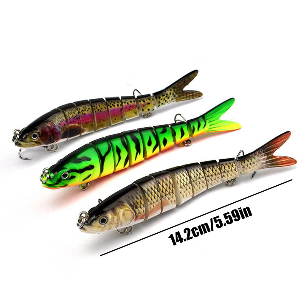 

14cm 3pcs/set Fishing Swimbait 8 Sections Realistic Bass Freshwater Bait Set Long-distance Casting Simulation Fishing Hook