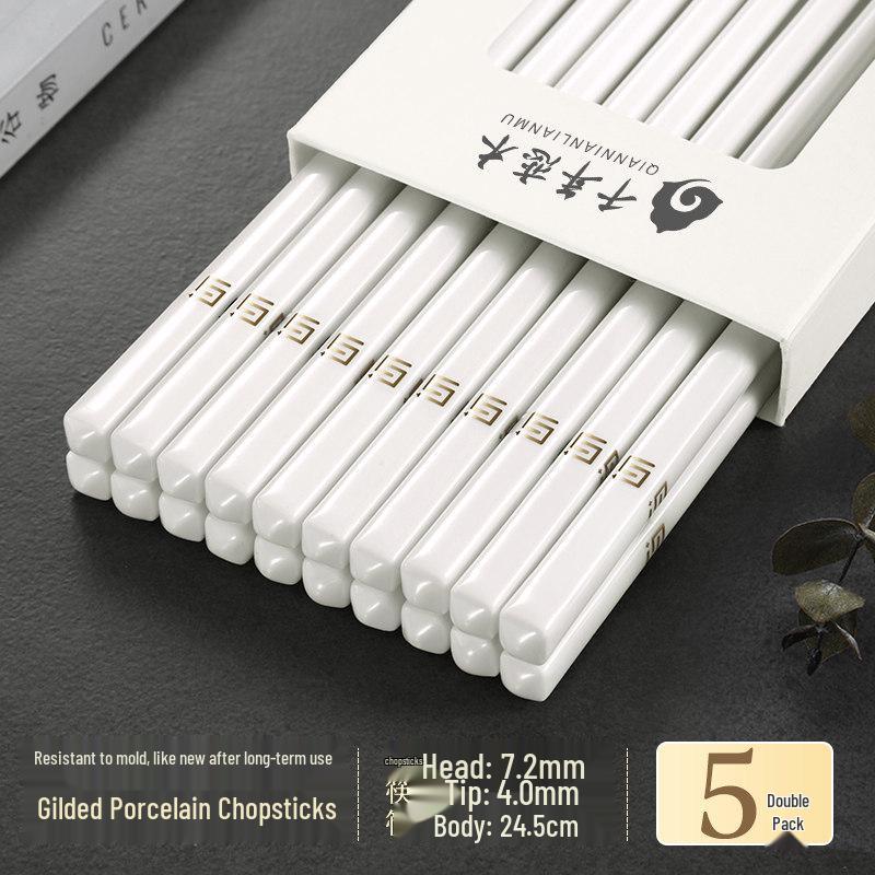 Белые Керамические Палочки для Еды - Влагостойкие, Нескользящие, Плесень-Устойчивые, Термостойкие - Семейный Набор