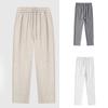 Linen Cotton Breathable Loose-fit Casual Beach Simple Solid Color Drawstring Loose Straight-leg  Trousers