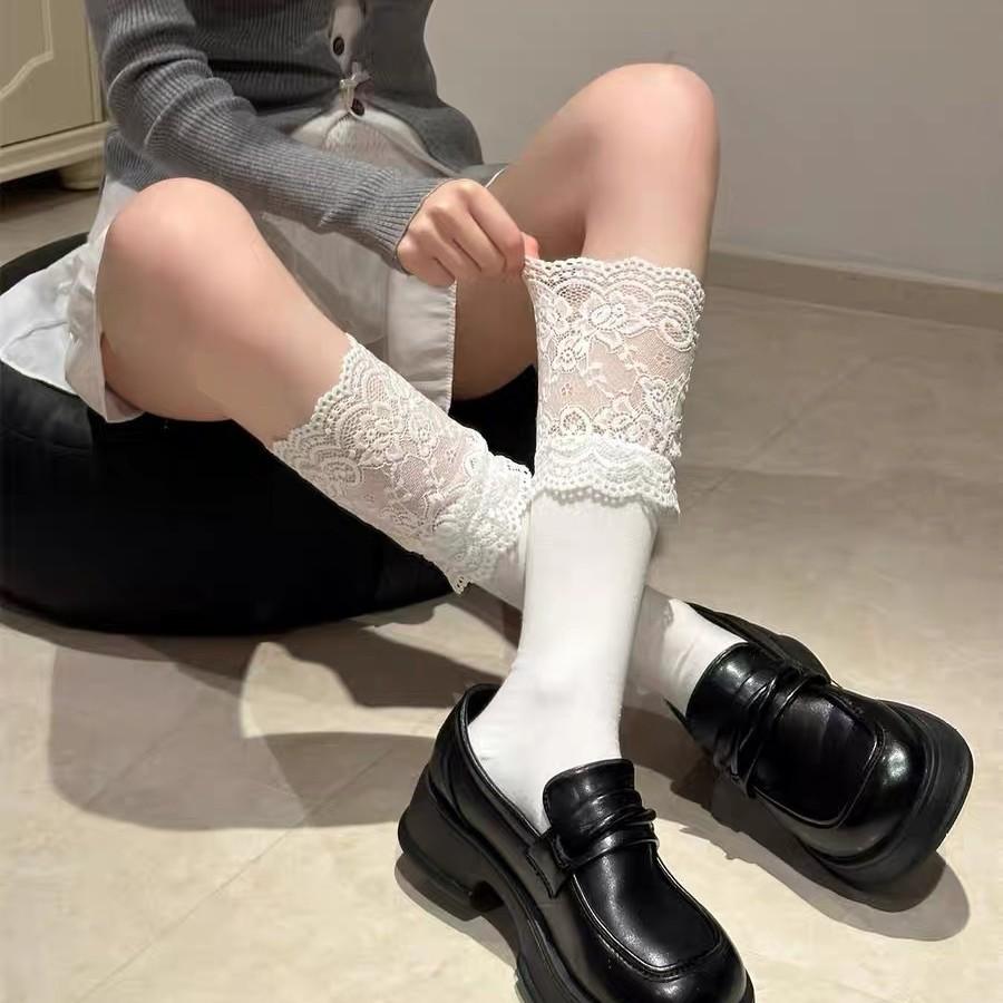 2021 Lace Calf Socks Ballet Style Stacking Socks Medium Tall Women'S Cotton Socks Pure Desire Wind