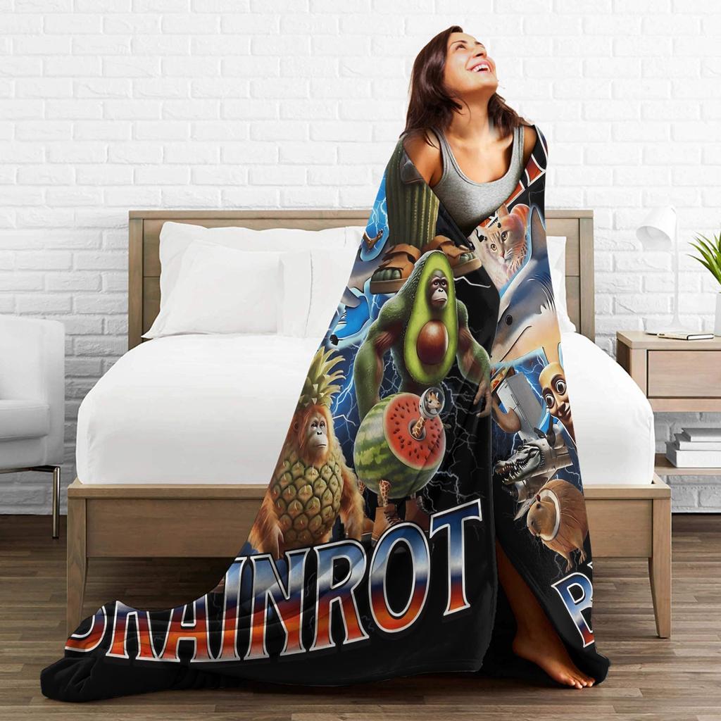 Lustige italienische Brainrot-Decke Weich Warm Streetwear Trend Plüsch Bettwäsche Überwürfe Für Heimdekoration Picknick Flanell Tagesdecke Bettbezug