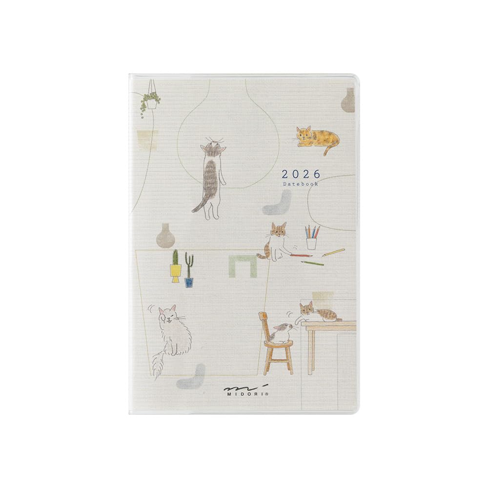 Midori Pocket 2026 Mini Monthly Cat 22357006 January Diary, Pattern, (Starts 2026)