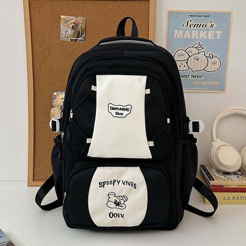 Girl backpack Junior high school student High school student schoolbagwaterproof Harajuku contrasting color backpack Spring outing travel research bag