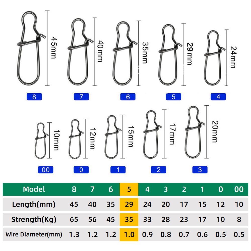 DNDYUJU 50 Stück Edelstahl Angelverbinder Schnellverschluss Verriegelung Wirbel mit Snap Solide Ringe Sicherheits-Snaps Angelhaken Werkzeug Snap