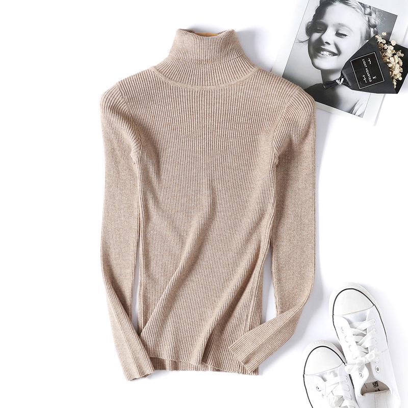 Women's Casual Knitted Turtleneck Sweater Fashion Slim Stretch Inner Pullover