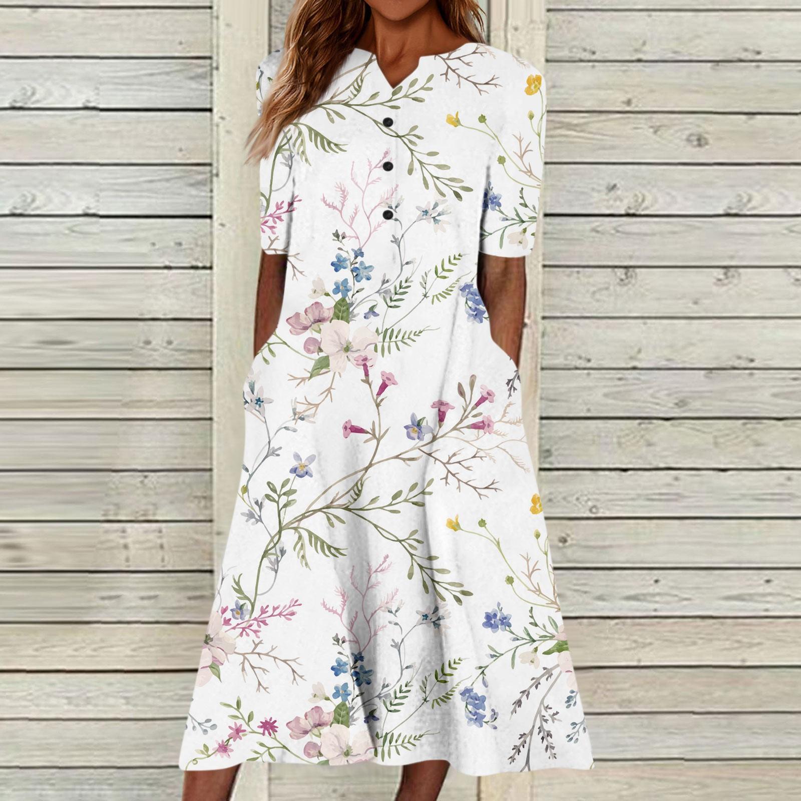 

Женское летнее повседневное модное платье с коротким рукавом и карманом на пуговицах с цветочным принтом XXXL синий