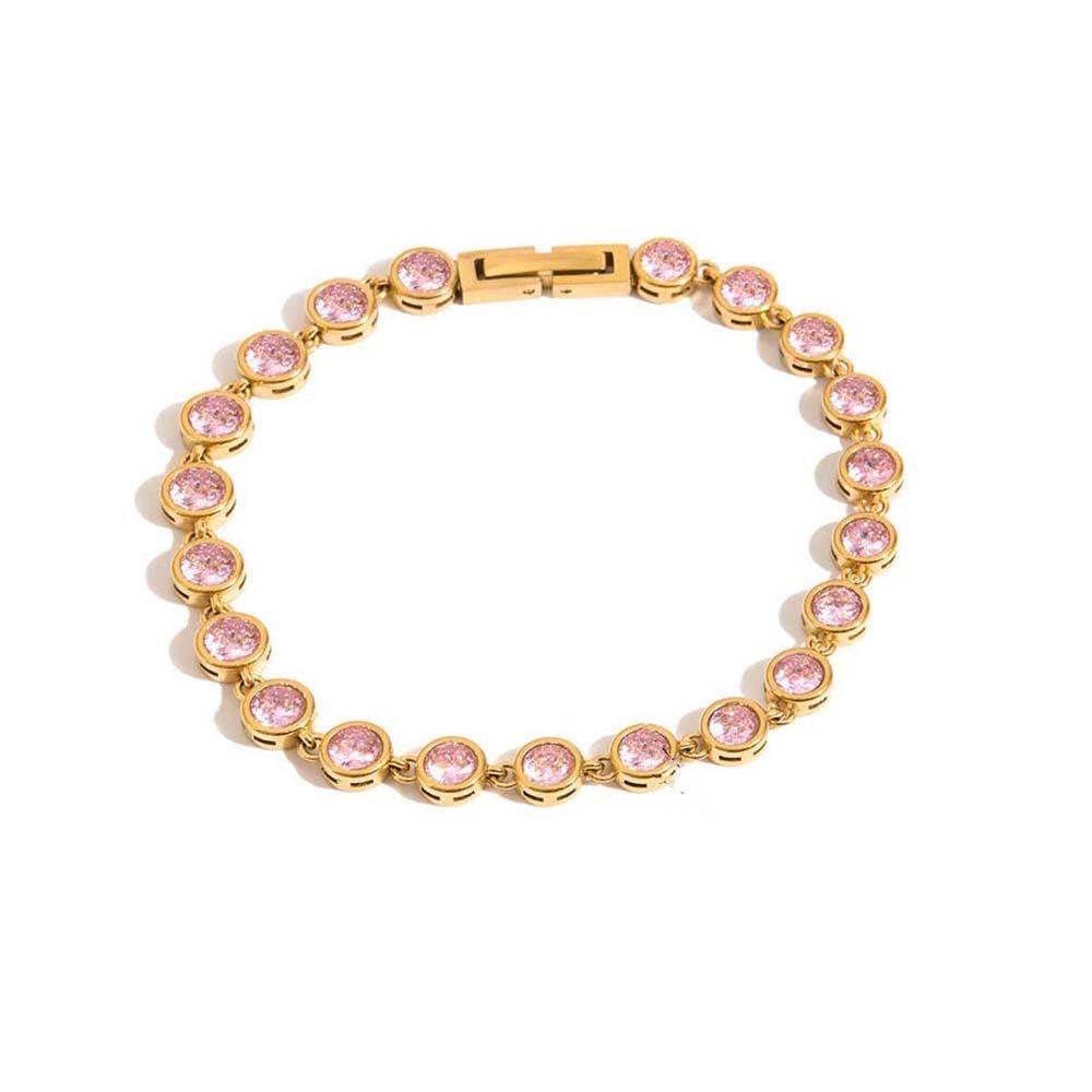 Adjustable Pink Rhinestone Bracelet Tarnish-free Personality Stacking Wrist Chain High-end Aesthetic Stainless Steel