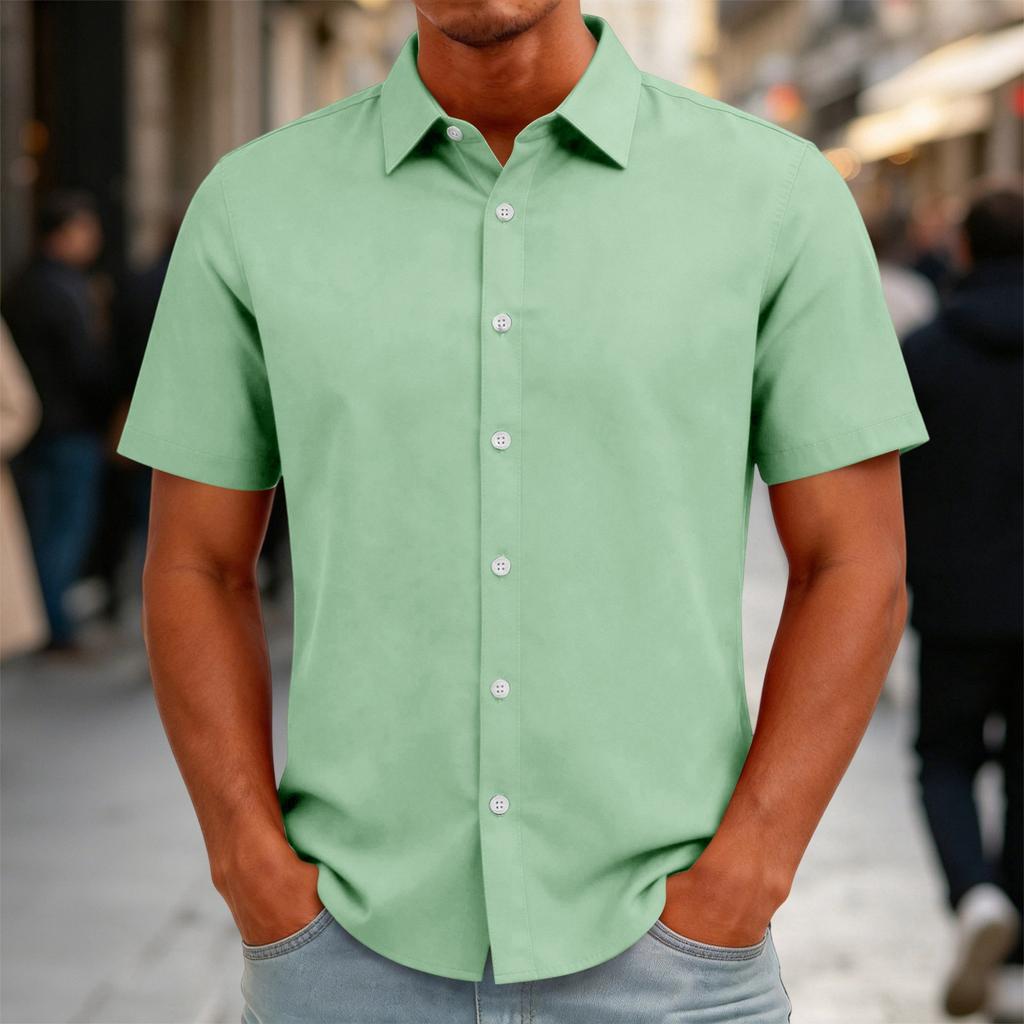 Men's Short Sleeve Button Down Shirt Casual Loose Fit Lightweight Summer Daily Shirt with Collar and Front Button Closure