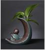 Creative Hydroponic Glass Flower Pot with Ceramic Little Monk Ornament for Living Room Decor