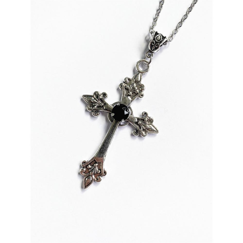 Creative Flower Pattern Cross Diamond Necklace Goth