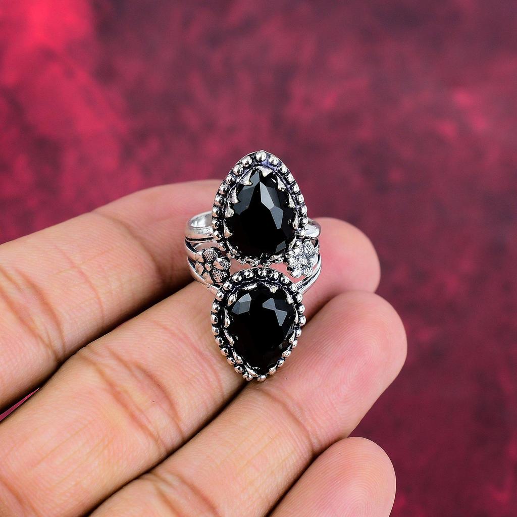 Svart Spinellring, 925 Massiv Sterling Silver Ring Handgjorda Ädelstenssmycken, Gåvor Till Fru Helt Ny Ring