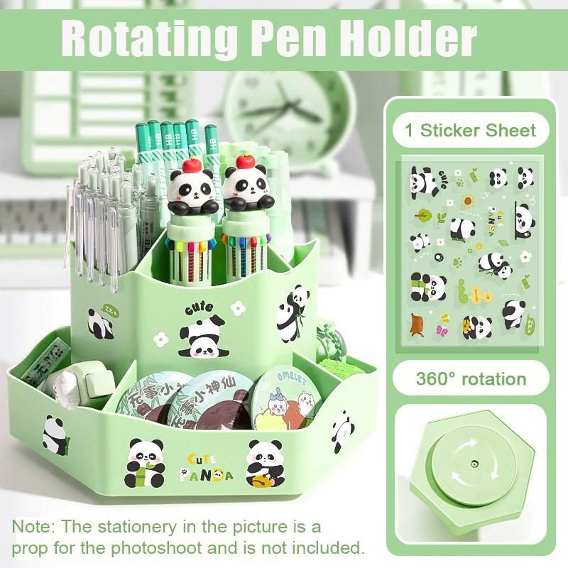 Rotating Pen Holder Multi-Compartment Storage Caddy Large-Capacity Desktop Stationery & Cosmetic Storage Box for Dorms Office