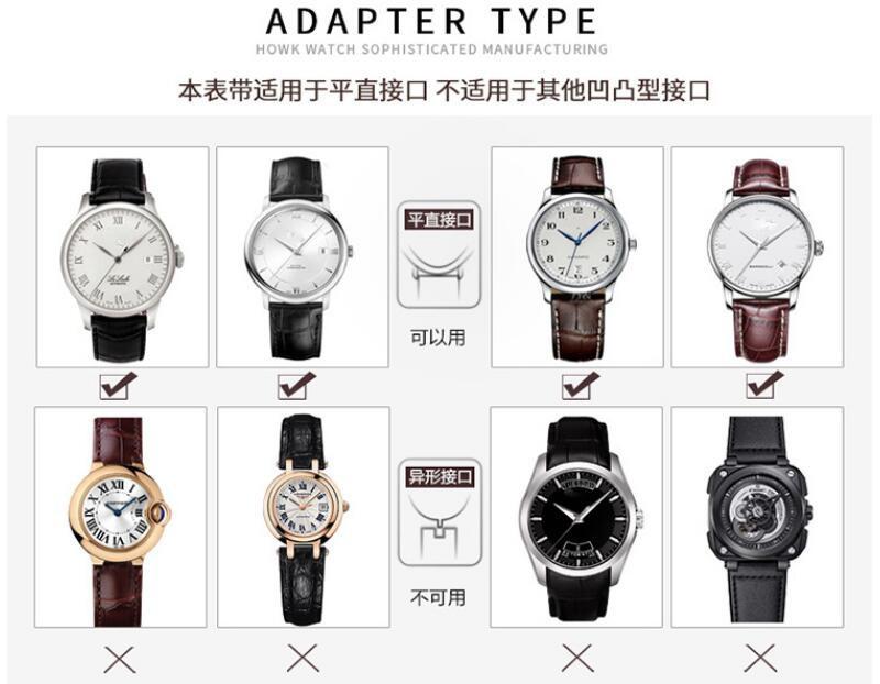 Durable Black Brown Blue Genuine Leather Watchband 18 19 20 21 22mm Curved End Deployant Buckle Calfskin Strap For Brands Watch