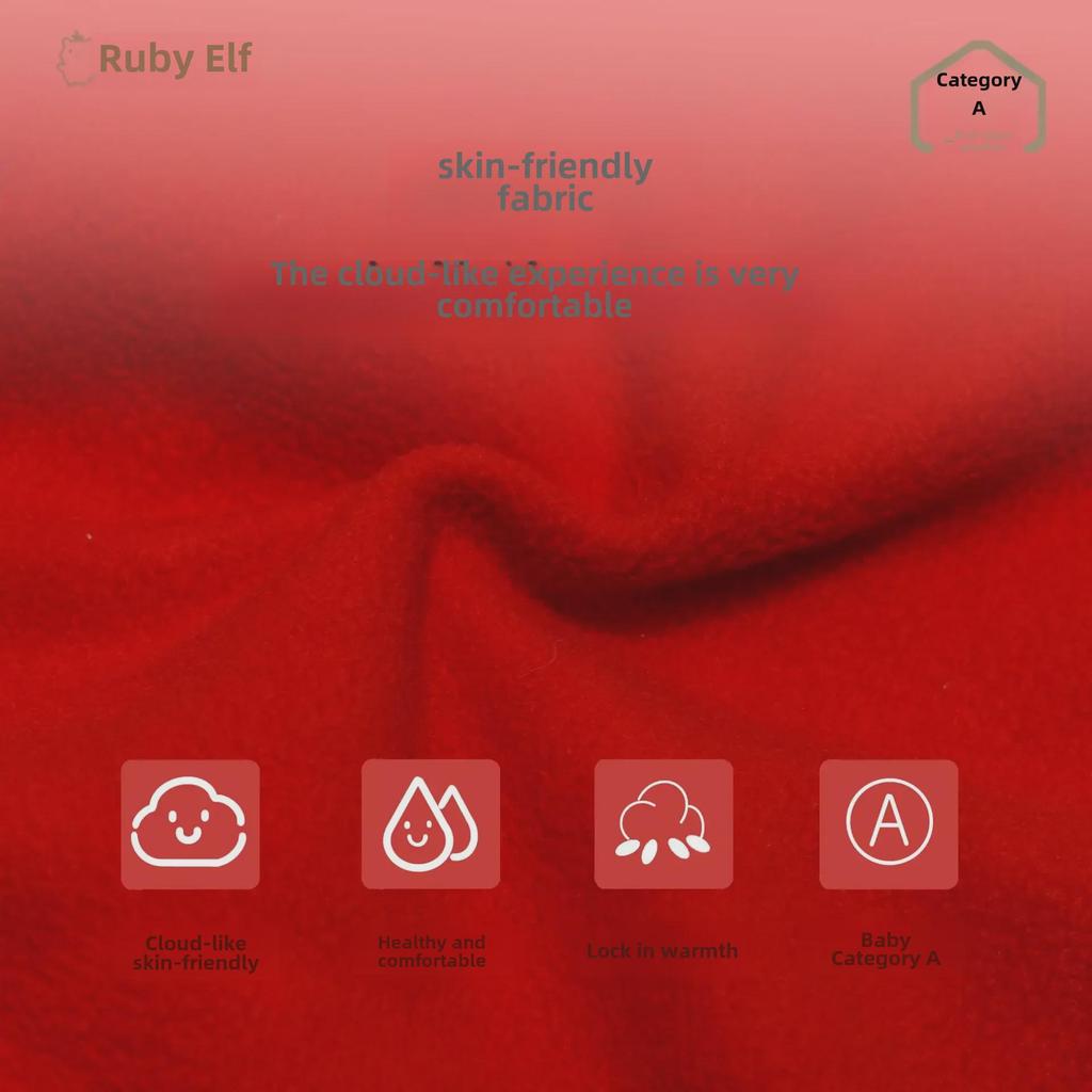 Salopă roșie din fleece polar pentru bebeluși: Lună Plină, 100 de Zile, Un An - Design de Ursuleț cu Binecuvântare de Anul Nou