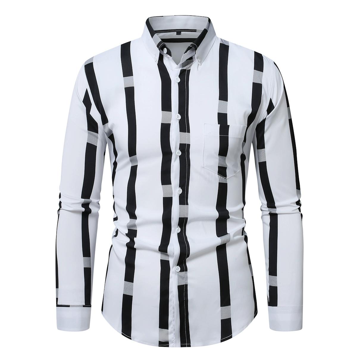 

Men Plain Shirts Striped Shirt Men Long Sleeve Shirt Man Korean Popular Shirts Mens Tops Male Luxury Elegant Shirts 2XL білий