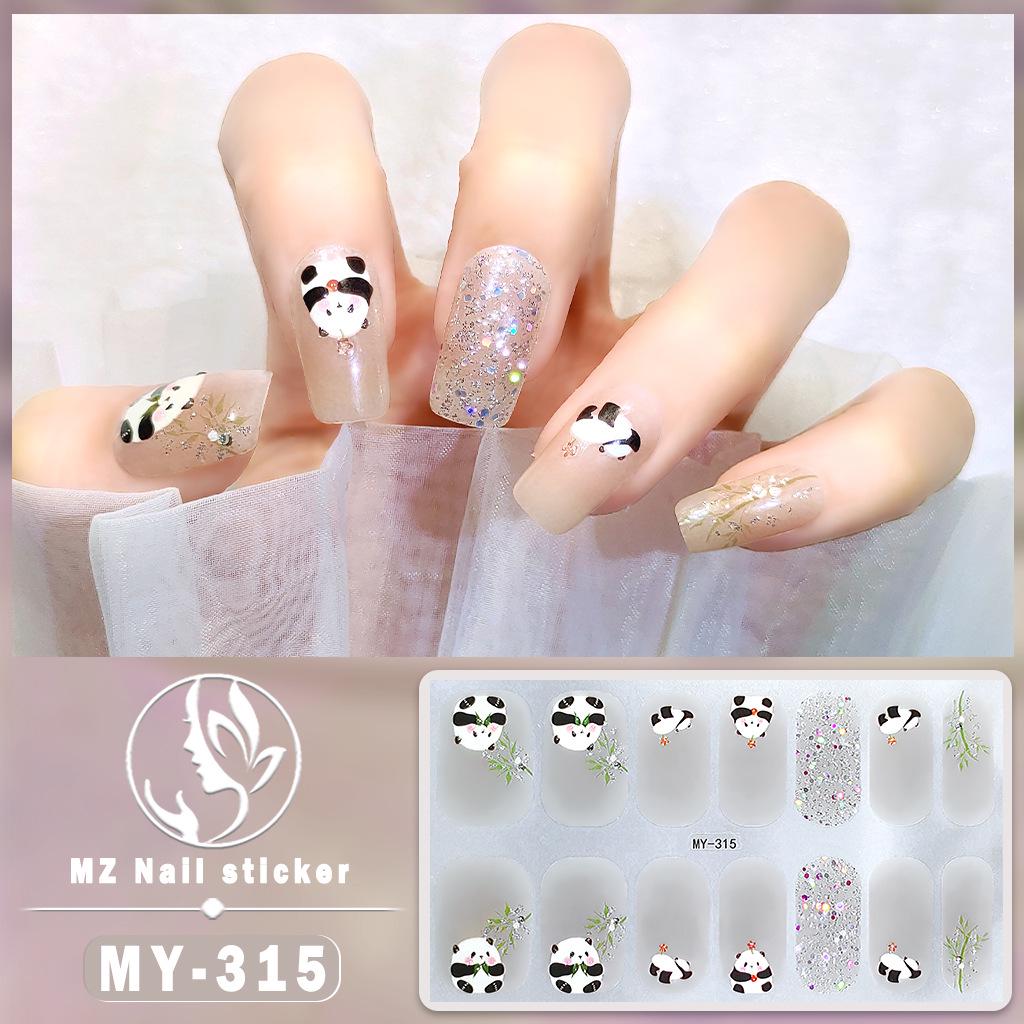 Panda Butterfly 5D No-Bake Nail Stickers - Full Cover, Waterproof, Faux Diamond Design