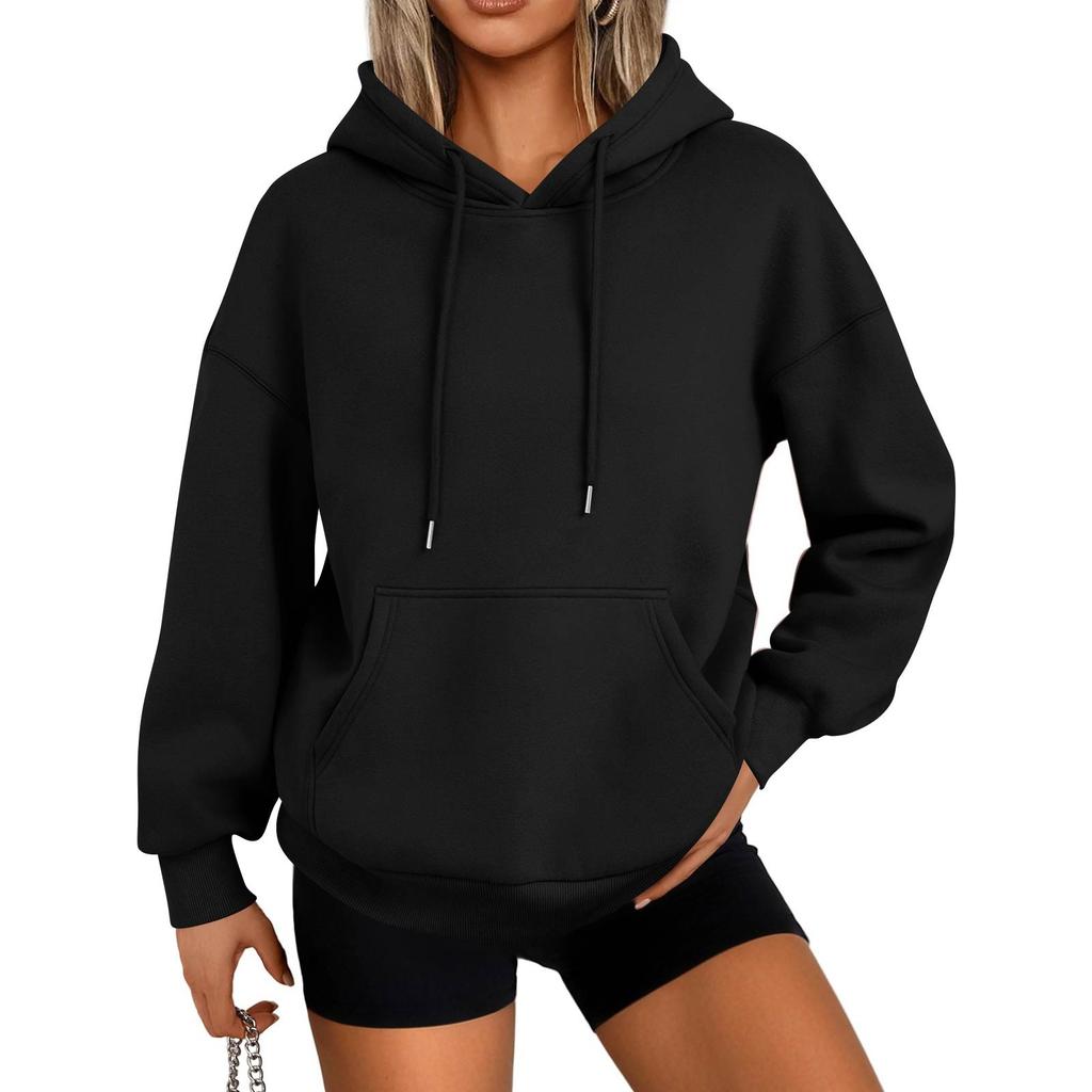 Women's Fashion Casual Solid Color Pocket Long Sleeve Hoodie