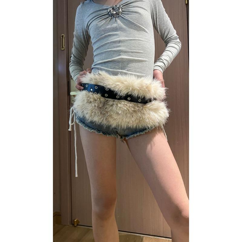 Street Corn-eye Metal Buckle, Furry Patchwork, Niche Belt, Spicy Girl Style, Individual Cinched Waist, Slimming, Versatile Belt