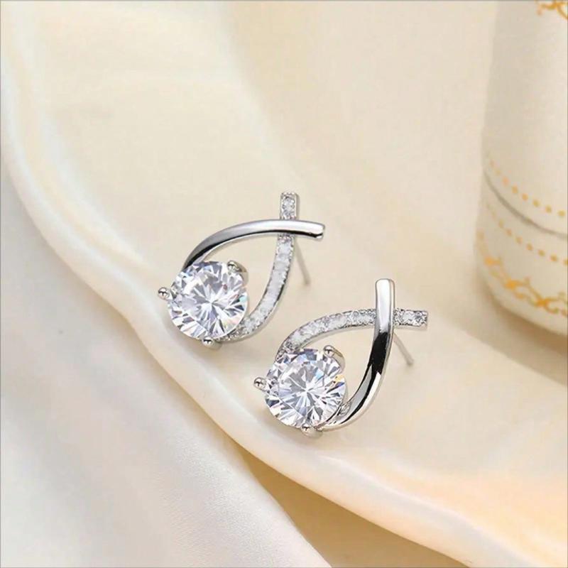 Gold Tone Teardrop Stud Earrings With Criss-Cross Cubic Zirconia Accents, Elegant Round-Cut Center Stone For Maximum Sparkle Comfortable Design
