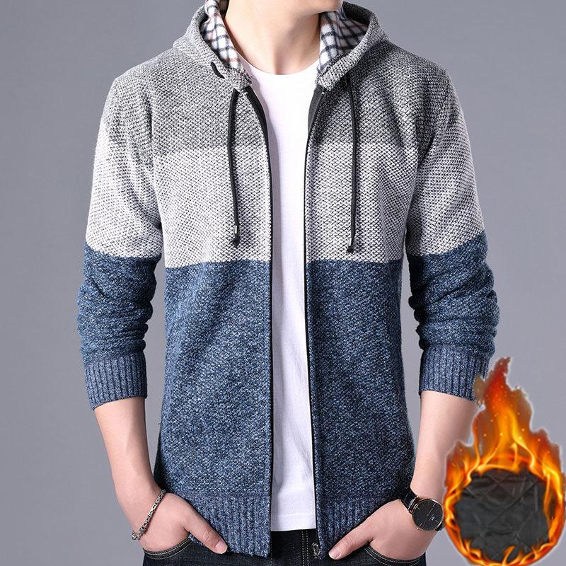 Autumn and Winter New Men's Clothing Gradual Change Fleece Thickened Sweater Large Size Slim Jacket Cardigan Hooded Jacket
