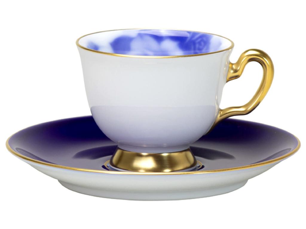Okura Pottery 100th Anniversary Blue Rose Demitasse Cup & Saucer, Coffee/Tea, Approx. 80cc, Made In Japan, 62c/8011-r
