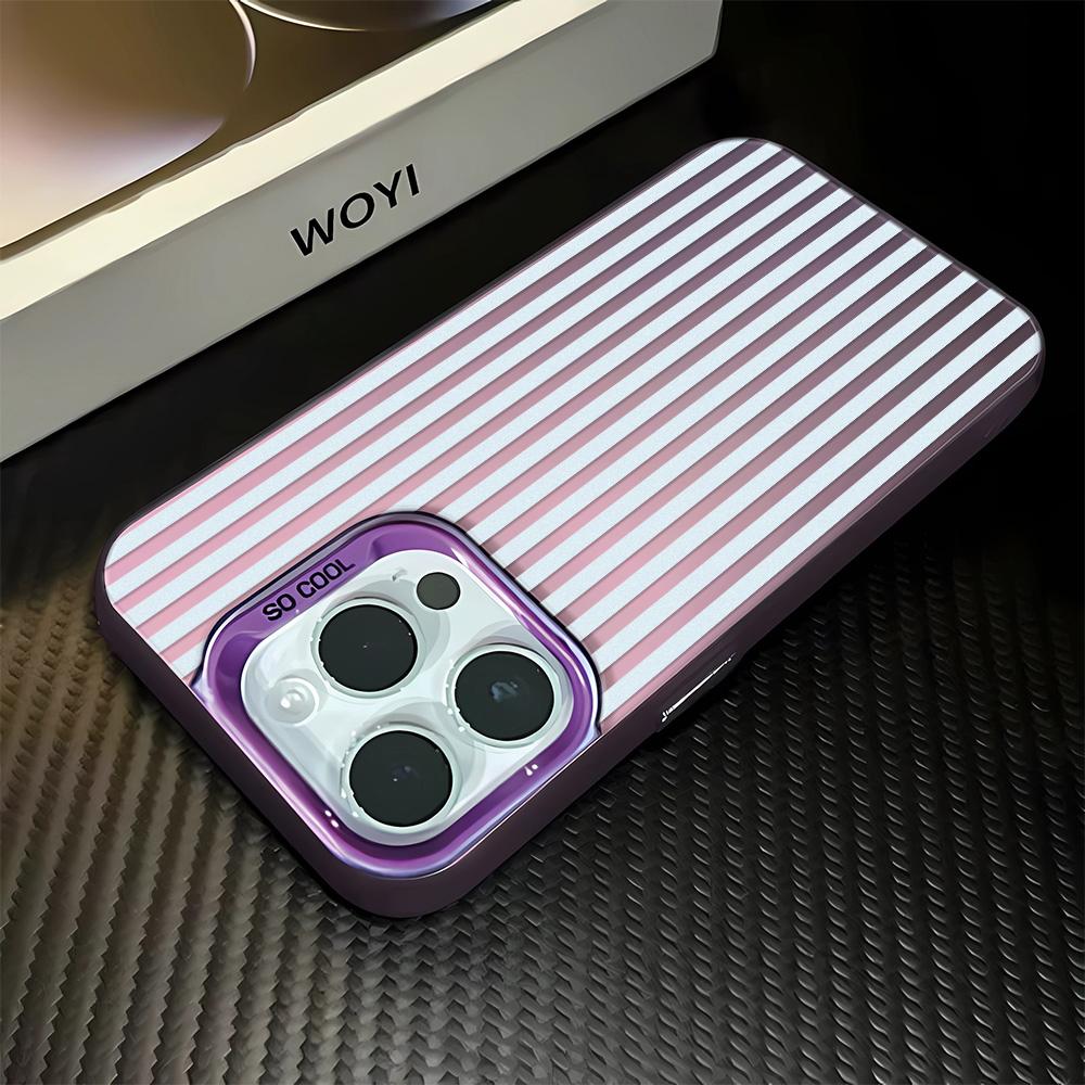 Gentle Purple Grey Stripe Shockproof Phone Case for iPhone 17 17E 16 15 14 13 12 11 Pro Max imitate Laser Silver hard Cover