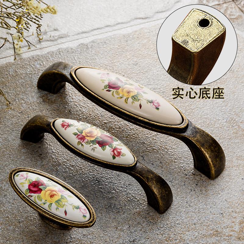 Vintage Ceramic Handle Antique Bronze Cabinet Pull Knob Wardrobe Closet Cupboard for Furniture Hardware Accessories Door Handles