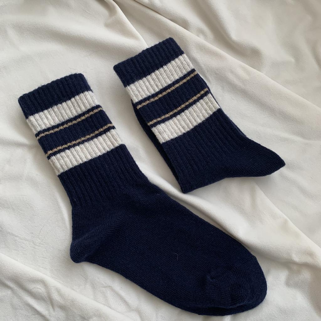 New Year'S Wool Socks Striped Contrasting Basic Korean Thickened Mid-Cut Women'S Socks Pit Strips To Keep Warm