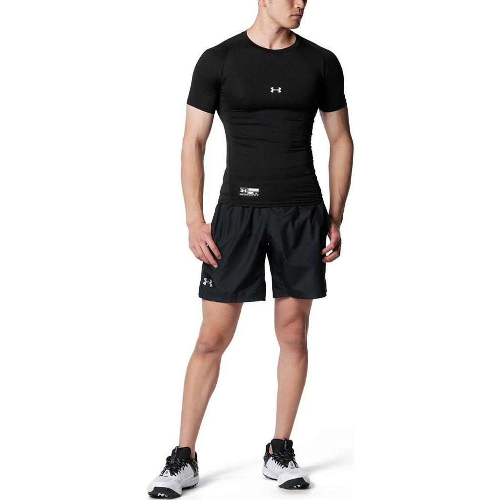 Under Armour Ua Heat Gear Effen Logo Compressie Nauwsluitend Ronde Hals T-shirt Heren Tops Zwart 1358643-001
