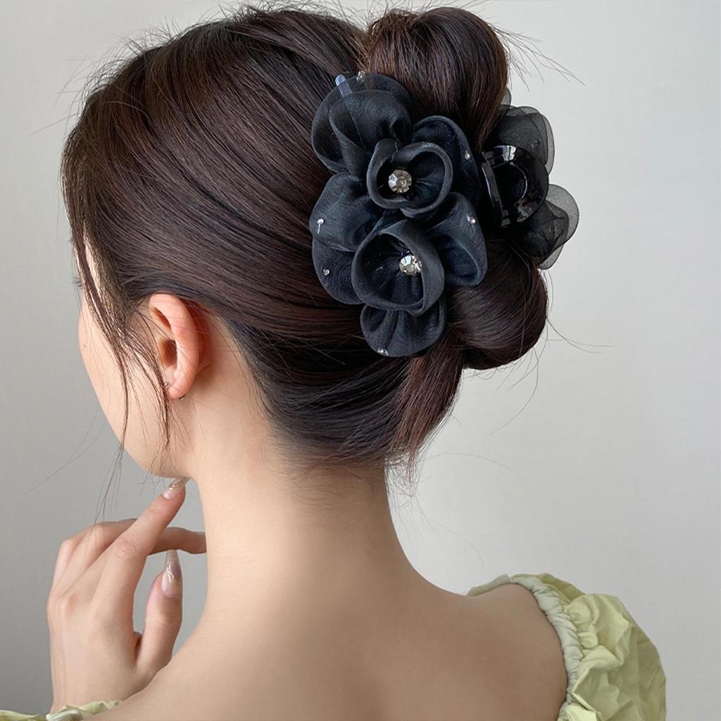 Elegante Pinza per Capelli a Fiore in Rete con Strass per Donna - Stile 2026 Pinza a Pinna di Squalo per Chignon