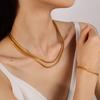 Ins Minimalist Snake Chain Bracelet & Necklace Set, 18K Gold Plated Stainless Steel Layered Clavicle Chain