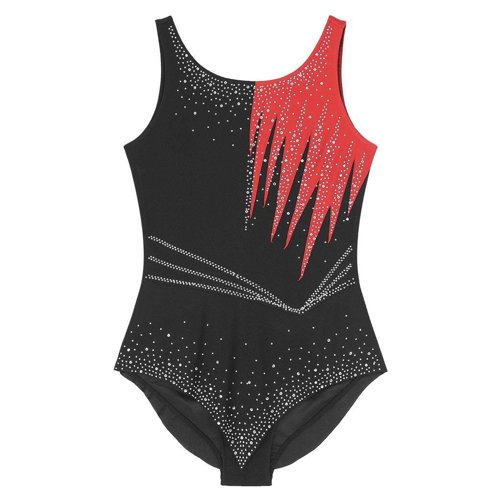 Women Shiny Rhinestone Ballet Dance Leotard Rhythmic Gymnastics Athletic Activewear Competition Costume Sheer Mesh Bodysuit