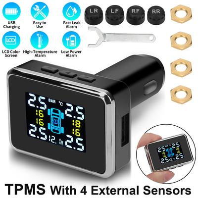Auto Tpms Sigarettenaansteker Draadloze Tpms Lcd Digitaal Display Auto Bandenspanning Alarmsysteem 4 Externe Interne Sensor Universeel