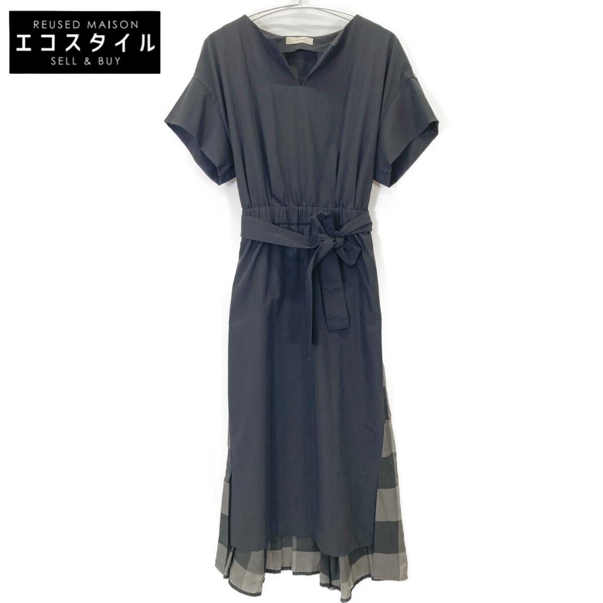 

ADORE 531-8140516 Black viscose check short sleeve dress dress 38 blackUsed