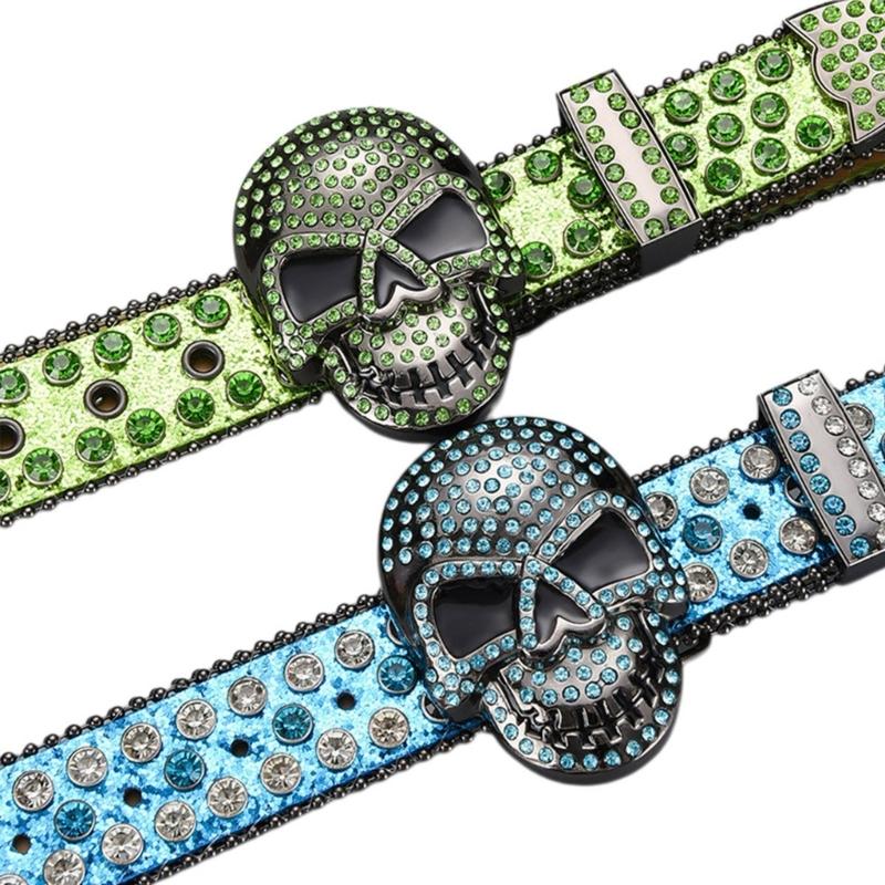 Women Rhinestones Belt for Jeans Skull Rivets Studded Waist Belt Blingbling Belt for Pants Cowboy Belt Waiststrap