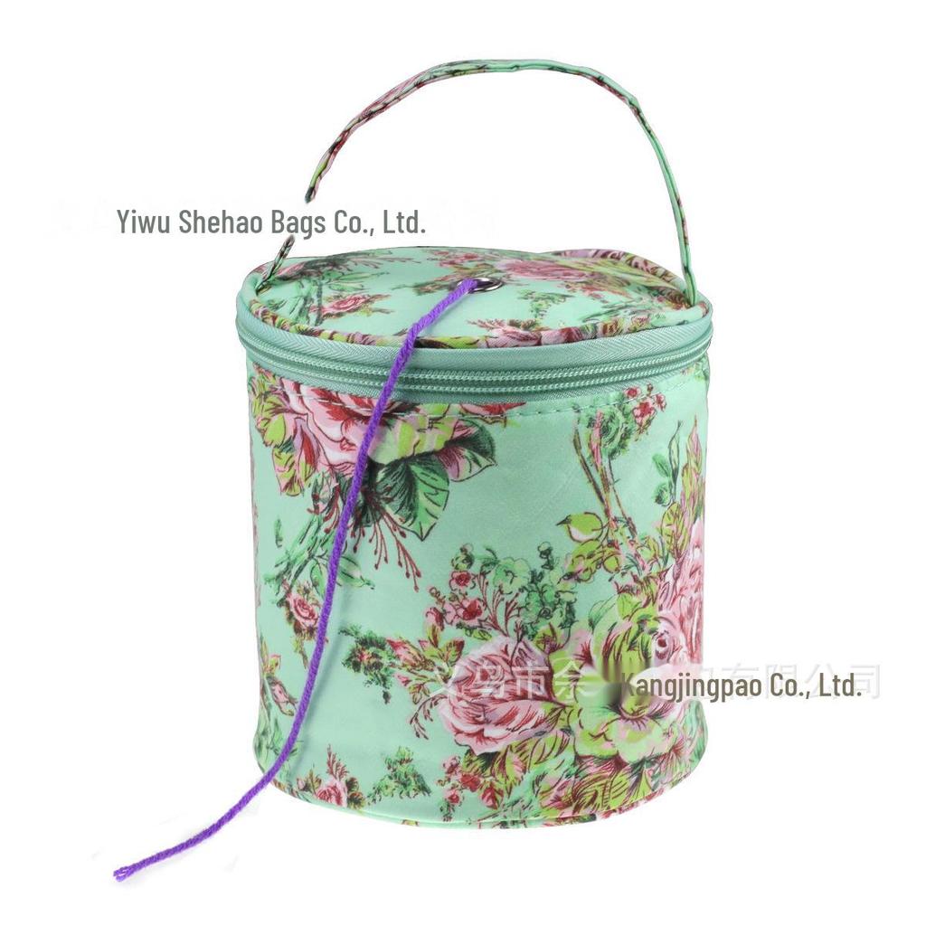2025 Green Peony Portable DIY Wool Storage Bag - Polyester Hand-Held Bucket Bag
