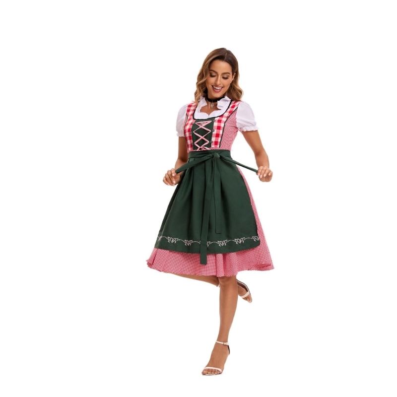 Women's Oktoberfest Costume German Bavarian Beer Festival Outfits for Halloween Carnival Party Dirndl Dresses Apron