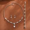 Elegant Pearl Rhinestone Flower Jewelry Set: Necklace, Earrings & Bracelet for Weddings & Banquets