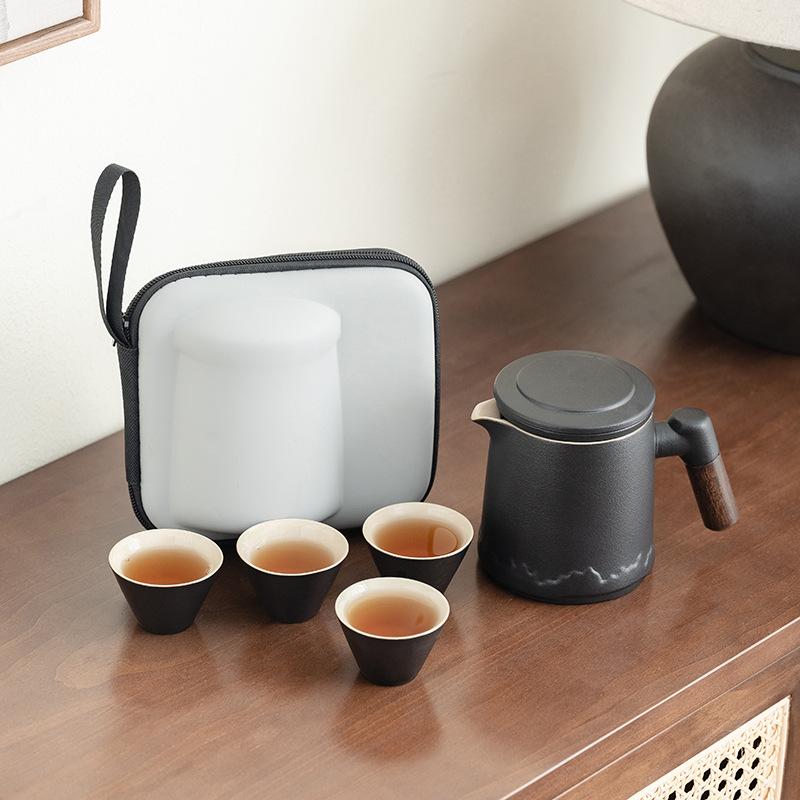 Coarse pottery simple mountain language express cup portable tea set one pot four cups outdoor camping teapot