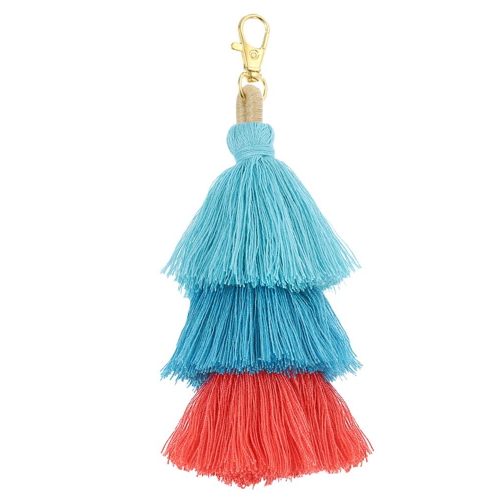 Tri-Layered Tassels 6.7Inch Tassel Bag Charm Bohemian Keychains Handmade Tassel Keychain for DIY Projects