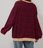 2026 Spring Striped Floral Round Neck Long Sleeve Color Block Hoodie