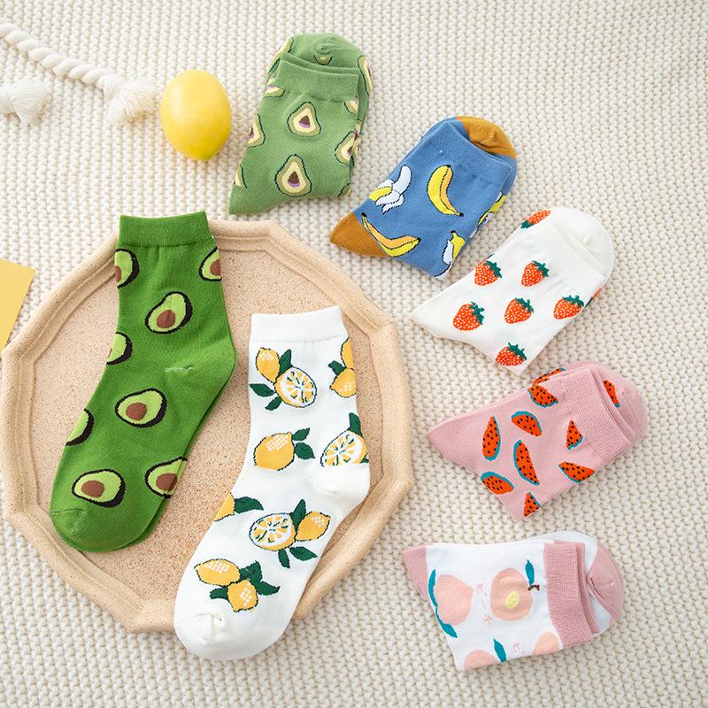 Korean & Japanese Style Women's Cute Cartoon Fruit Mid-Calf Socks for Autumn & Winter