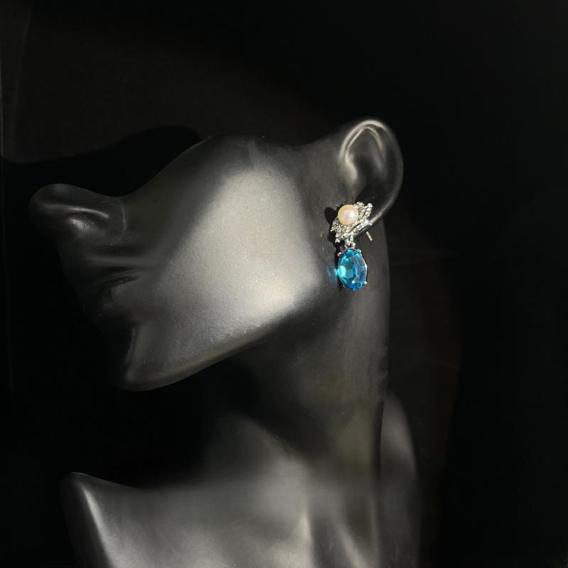 Fashionable Retro Style Inlaid Zircon Blue Droplet Pearl Necklace Earrings Look Elegant And When Worn