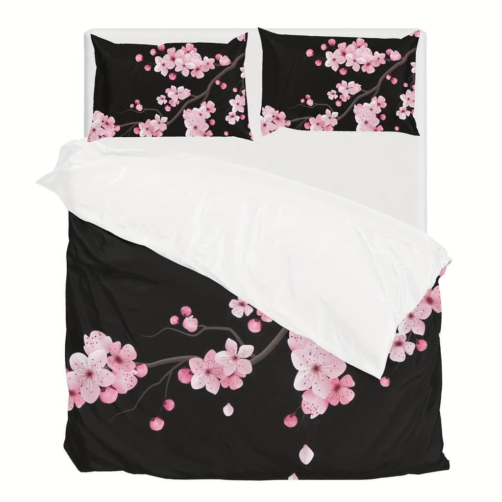 2/3pcs Duvet Cover Set, Japanese Cherry Blossoms Print Bedding Set, Decorate Duvet Cover For Bedroom Guest Room 1*Duvet Cover