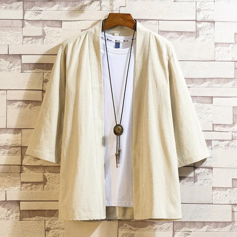 Summer Men's Kimono Jackets Cardigan Mens Lightweight Casual Blends Seven Sleeves Open Front Coat Outwear