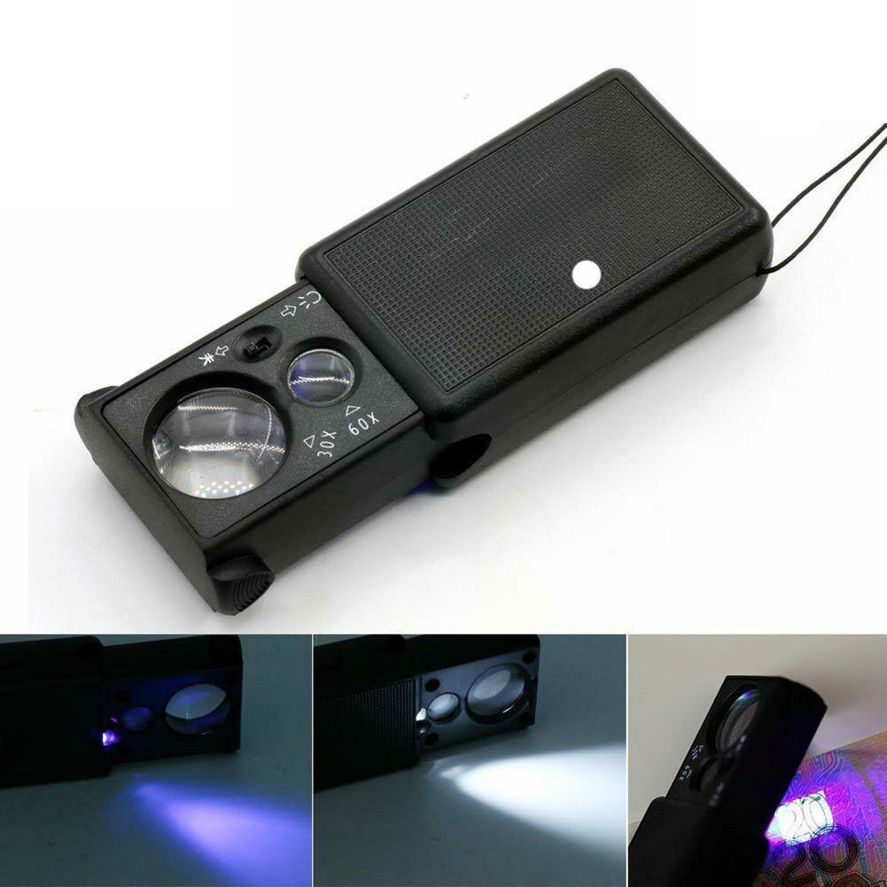 30/60X Jewelry Magnifier Jewellers Eye Magnifying Glass LED Light Lens Loupe