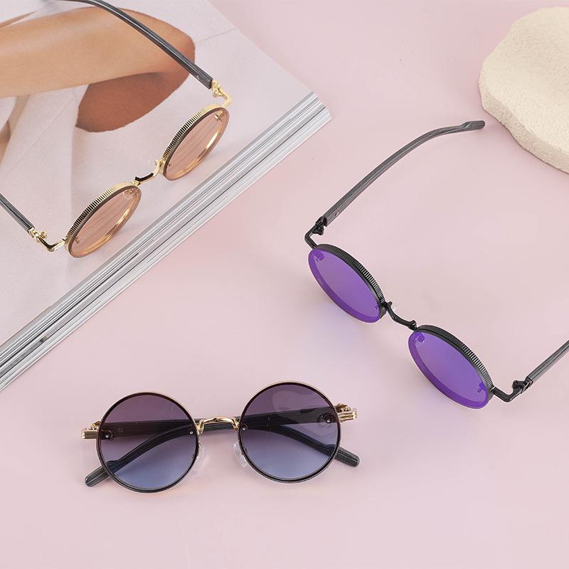 Trendy Metal Round Sunglasses UV400 Protection Personalized Street Photography Stage Performance Shades Glasses