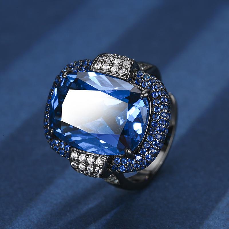 Schmuck Kupferboden Vergoldet Simulation Trockenrose Schwarzgold Persönlichkeitsring Weiblich 12 * 16