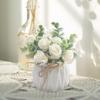 Elegant Artificial Rose Flowers with Small Vase Faux Florals Potted Plant for Indoor Desktop Decoration and Gift Giving