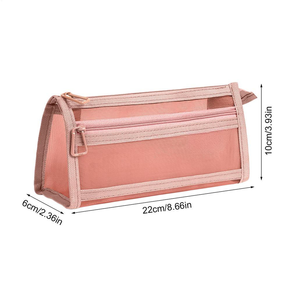 Clear Pencil Pouch Storage Grid Mesh Pencil Case with Handle and Zipper Clear Double-layer Pencil Pouch Marker Pouch Travel Bag